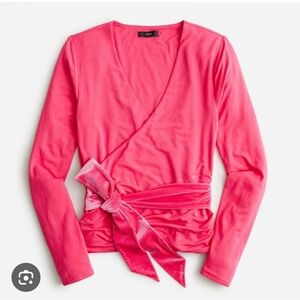 J. Crew Vibrant Pink Wrap Blouse with Velvet Tie